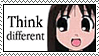 a deviant art stamp featuring osaka from azumanga daioh with a big dopey smile and text on the left that says 'think different'